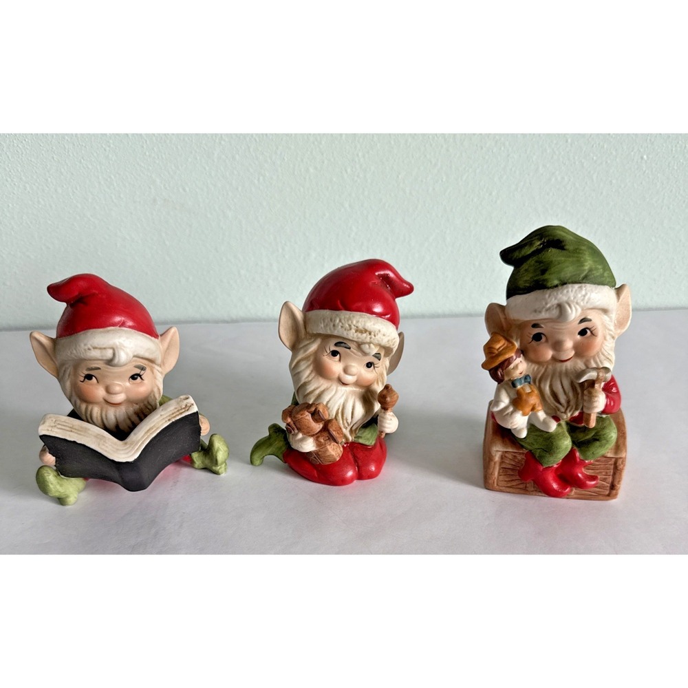 Vintage Christmas Lot Set Of 3 Homco Pixie Elf Number 5406